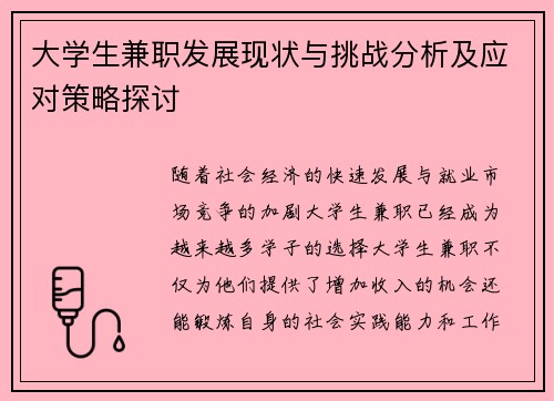 大学生兼职发展现状与挑战分析及应对策略探讨