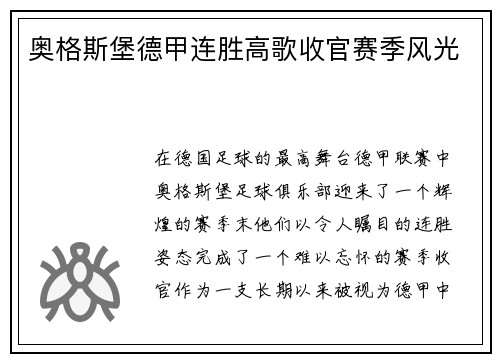 奥格斯堡德甲连胜高歌收官赛季风光