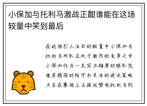 小保加与托利马激战正酣谁能在这场较量中笑到最后