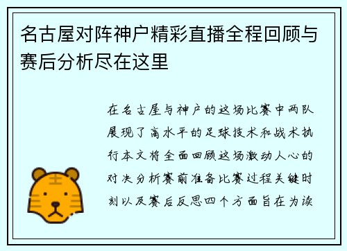 名古屋对阵神户精彩直播全程回顾与赛后分析尽在这里