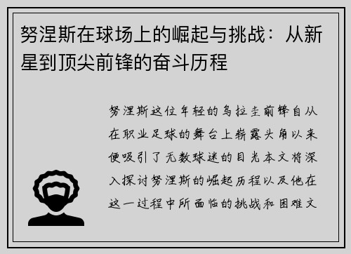 努涅斯在球场上的崛起与挑战：从新星到顶尖前锋的奋斗历程