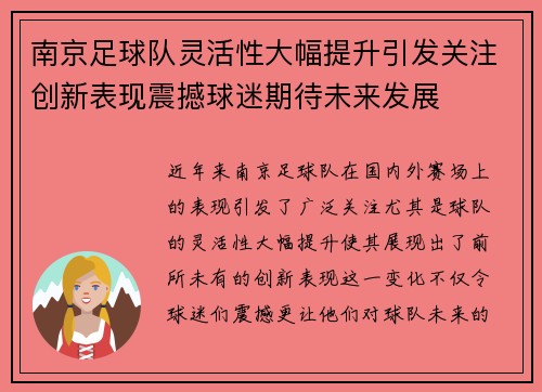 南京足球队灵活性大幅提升引发关注创新表现震撼球迷期待未来发展