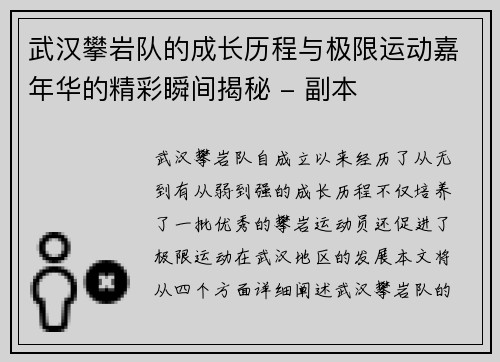 武汉攀岩队的成长历程与极限运动嘉年华的精彩瞬间揭秘 - 副本